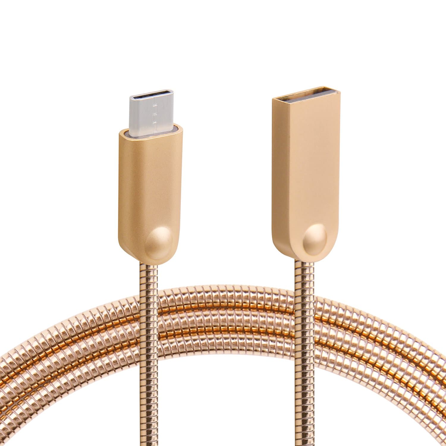 USB-C Type C Metal Cable - HongKe USB C Charging & Data Transfer Cord 3.3ft Metal Spring USB Type C to USB Charger Cable for Type C Devices (Gold)