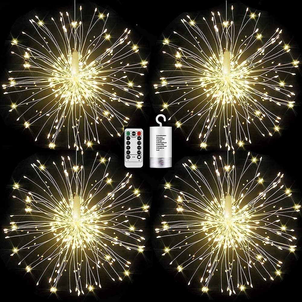 4 Pack Firework Lights Led Copper Wire Star String Lights 8 Modes Battery Operated Fairy Lights with Remote,Wedding Decorative Hanging Lights for Party Patio Garden Decoration