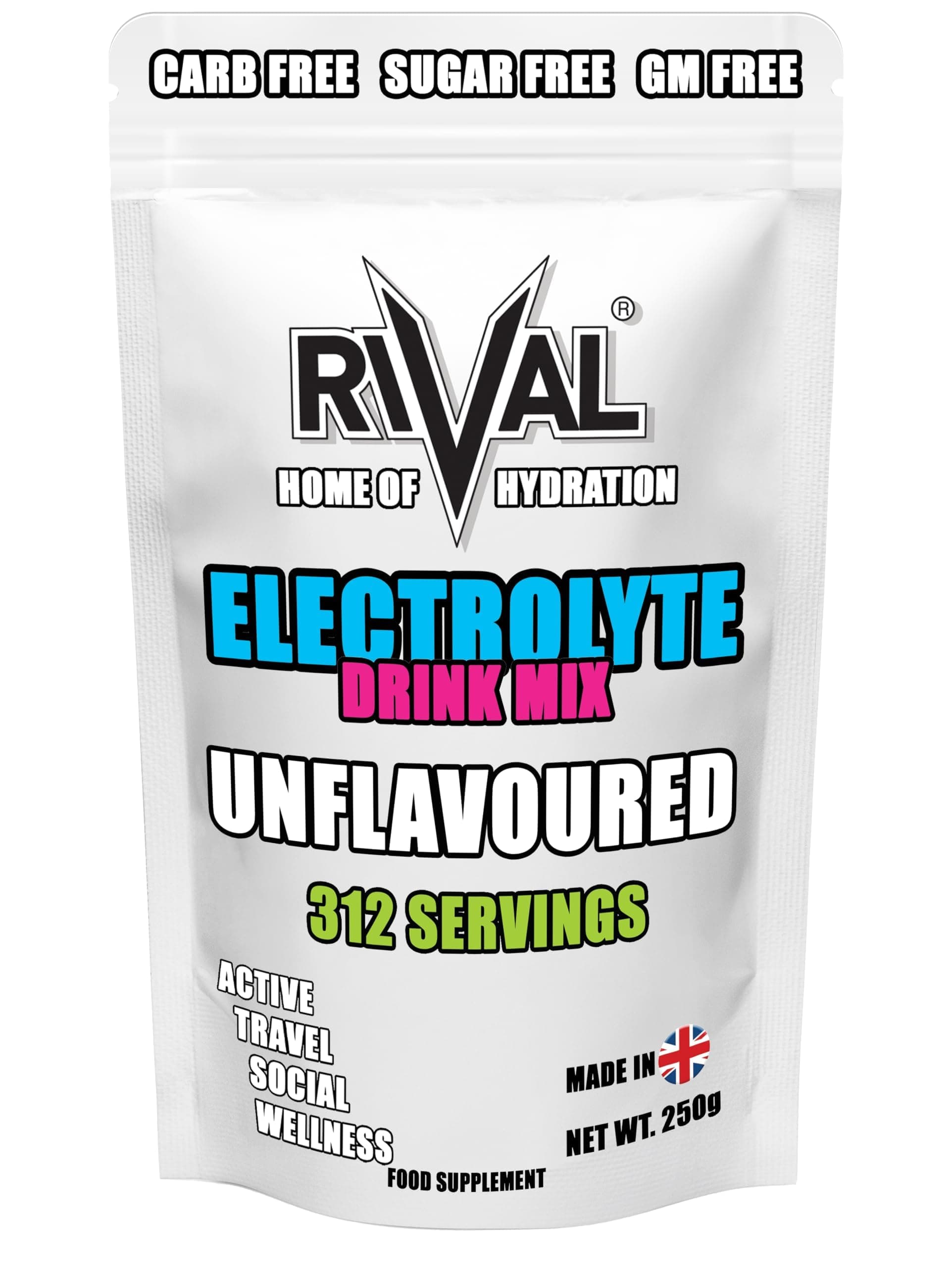 Electrolyte Powder Unflavoured â Zero Sugar Hydration Drink Mix for Running, Cycling, Keto & Fasting â Sodium, Potassium, Magnesium â 312 Servings â 250g