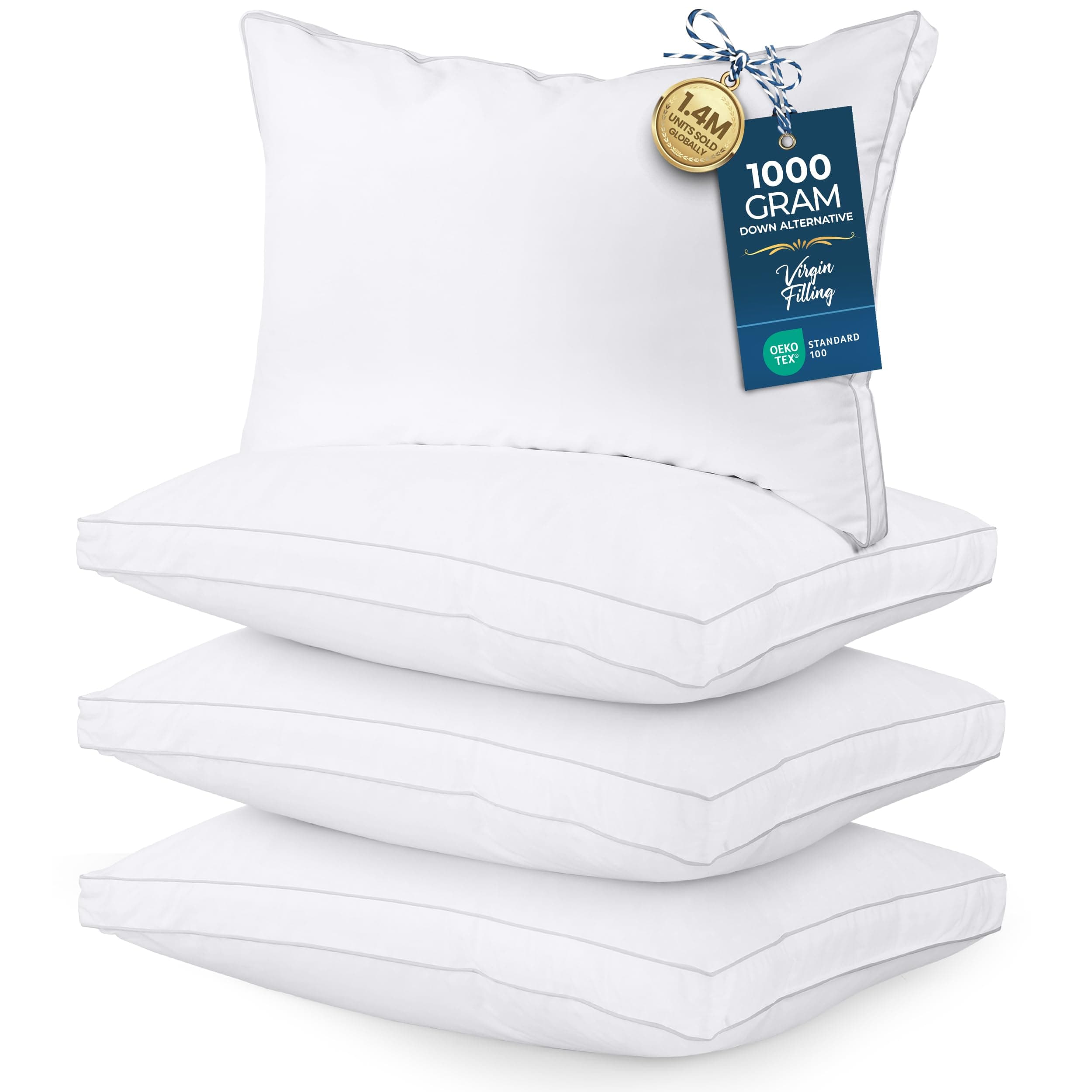 Utopia Bedding Bed Pillows for Sleeping Queen Size (White), Set of 4, Soft & Fluffy Pillow with Down Alternative Filling, Cooling, Hotel Quality, Gusseted Pillow for Back, Stomach or Side Sleepers