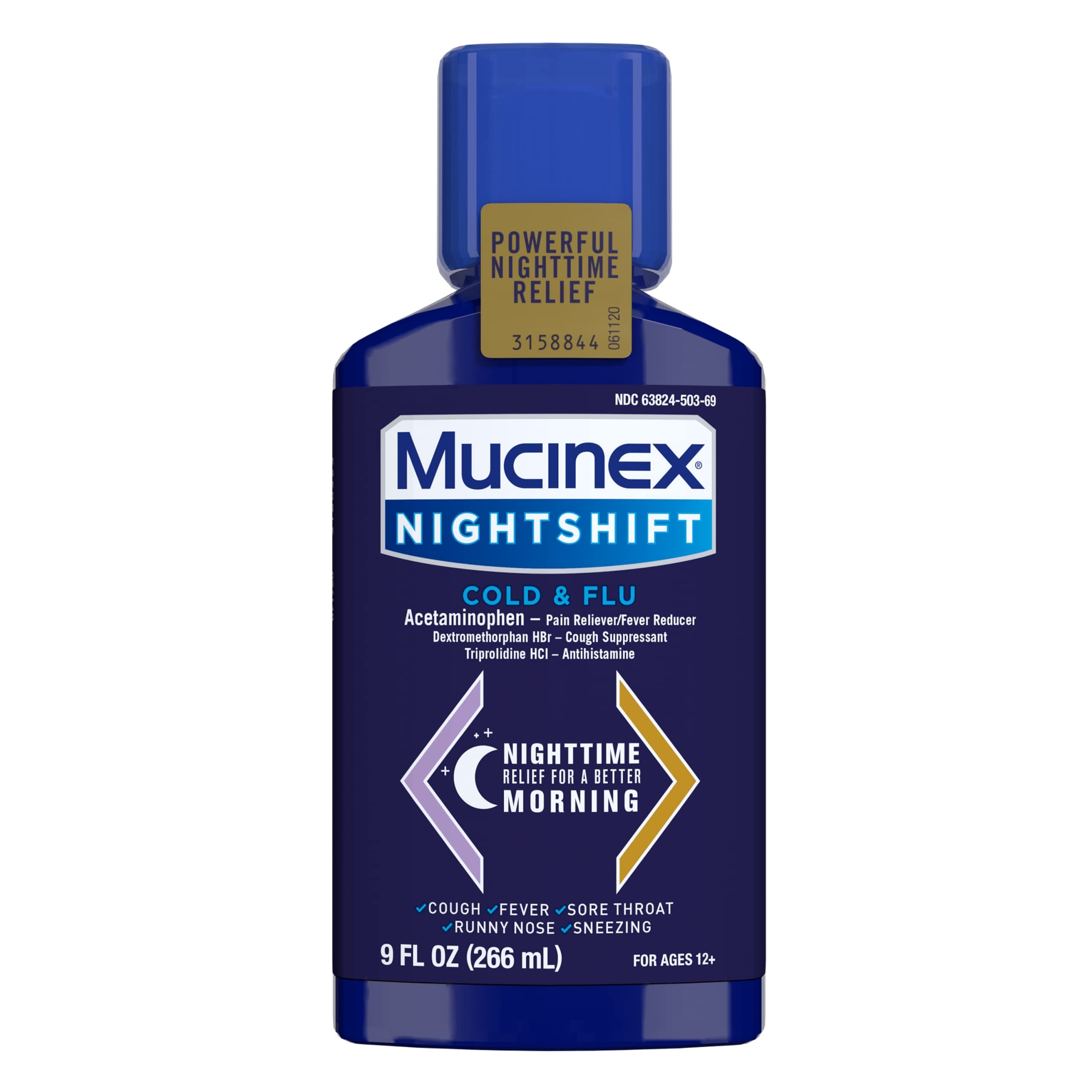 Mucinex Nightshift Cold & Flu Liquid, 9 Fl Oz