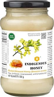 Crystallized Mustard Sarso Honey Raw Natural Pure Unprocessed NMR Tested Unpasteurized Unheated 530g Glass Jar Pack of 1