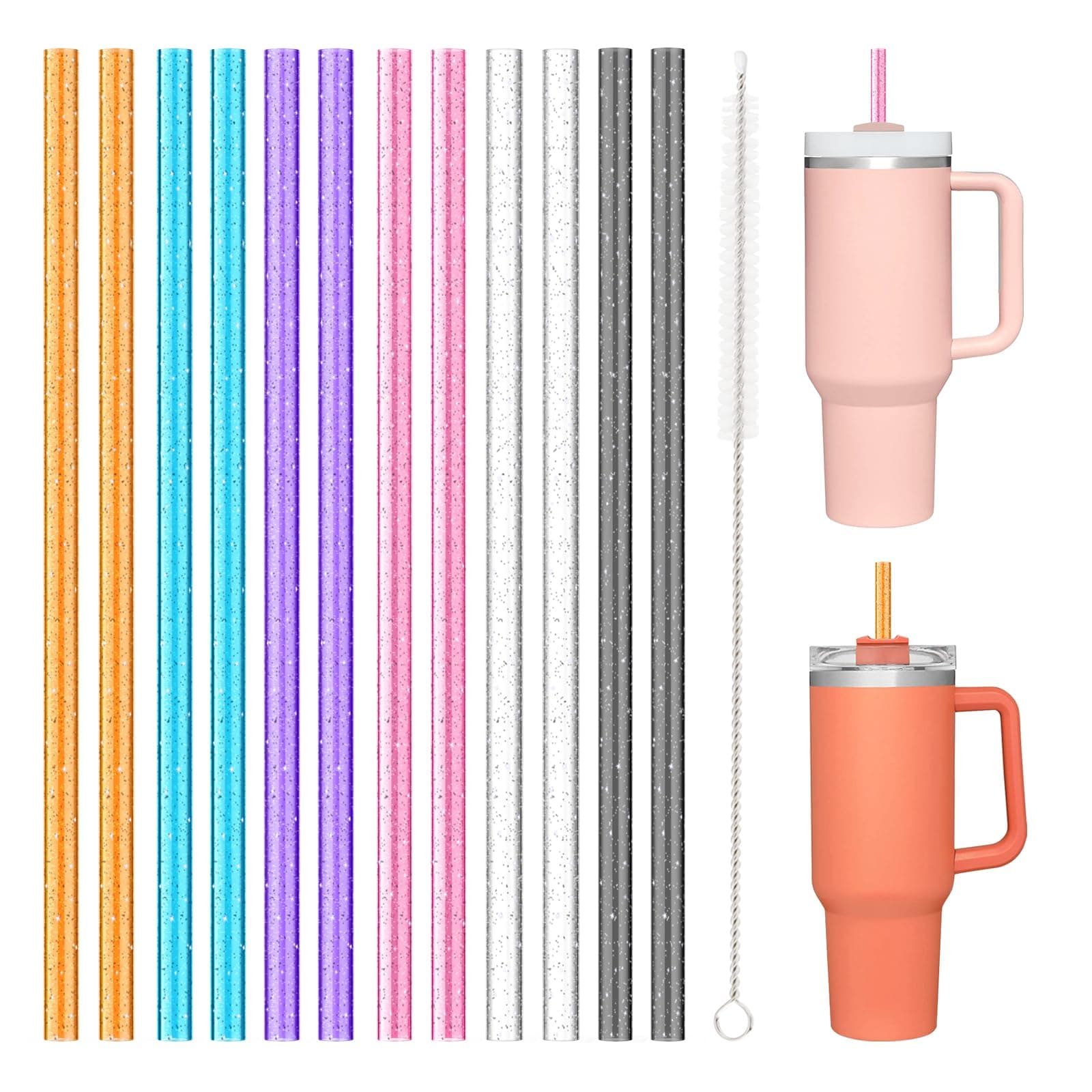 12 PCS Replacement Straws for Stanley|Owala|Simple Modern 40oz 30oz Tumbler, Reusable Color Drinking Straws with Cleaning Brush for Stanley Cup Accessorie,BPA Free, Dishwasher Safe