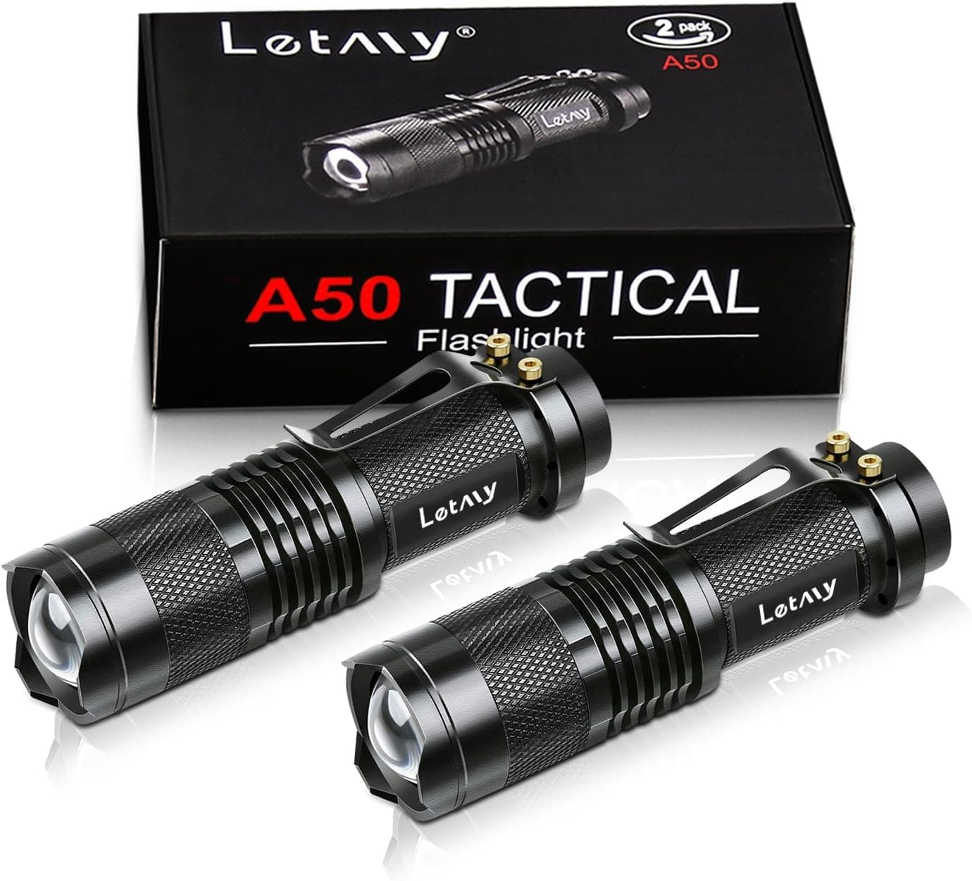 LETMY Tactical Flashlight, Super Bright LED Mini Flashlights with Belt Clip, Zoomable, 3 Modes, Waterproof - Best EDC Flashlight for Gift, Hiking, Camping, Hurricane & Power Outage (2 Pack)