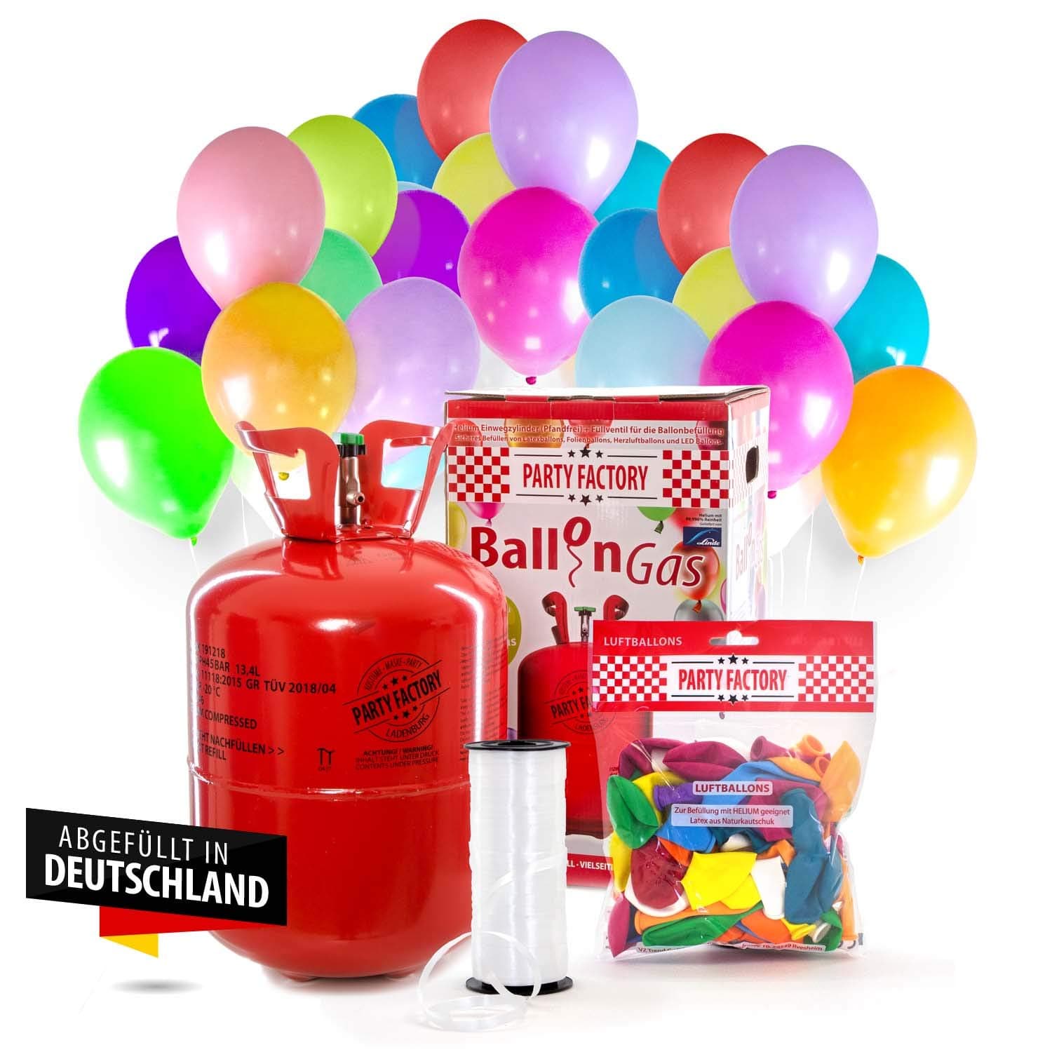 Party Factory Helium bottle for up to 50 Balloons incl. Latexballoons, Helium Cylinder 14 cu. ft. Gas with filling quantity for Balloons, Ideal for Party, Events