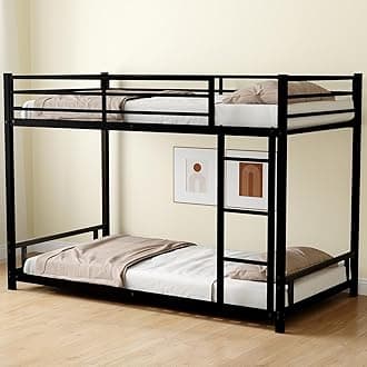 Twin Over Twin Bunk Bed,Heavy Duty Metal Bunk Bed Frame for Adults,2 Side Ladder,Guardrail,Space-Saving,Noise Reduced,No Box Spring Needed,Black (Twin Over Twin)