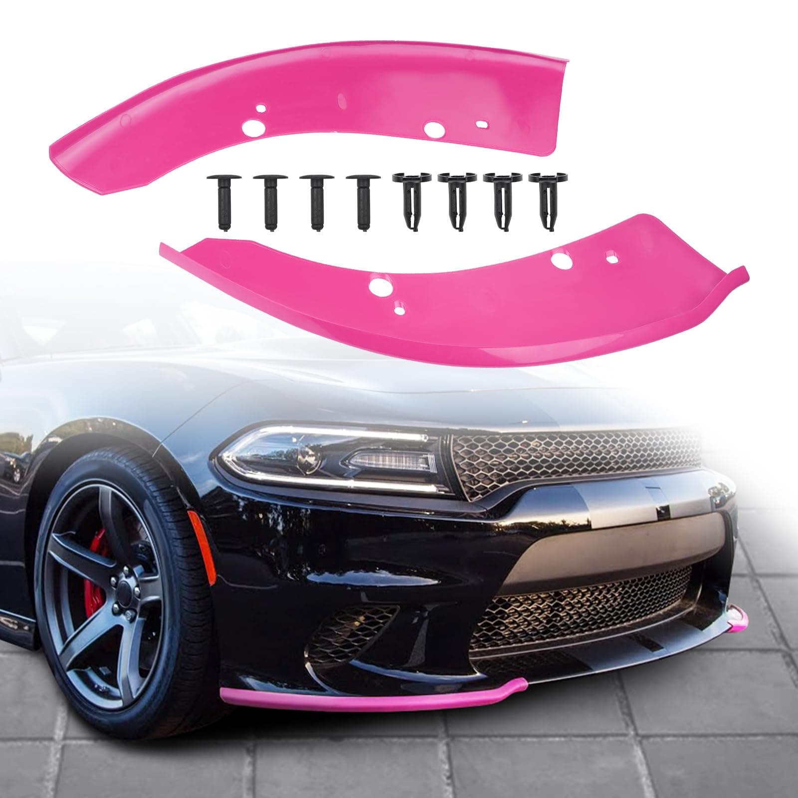 JDMON Front Bumper Lip Splitter Protector Compatible with Dodge Charger SRT Hellcat/SRT 392 / Scat Pack/RT Scat Pack/GT/RT 2015-2021, GT RT Accessories, Pink, 2pcs