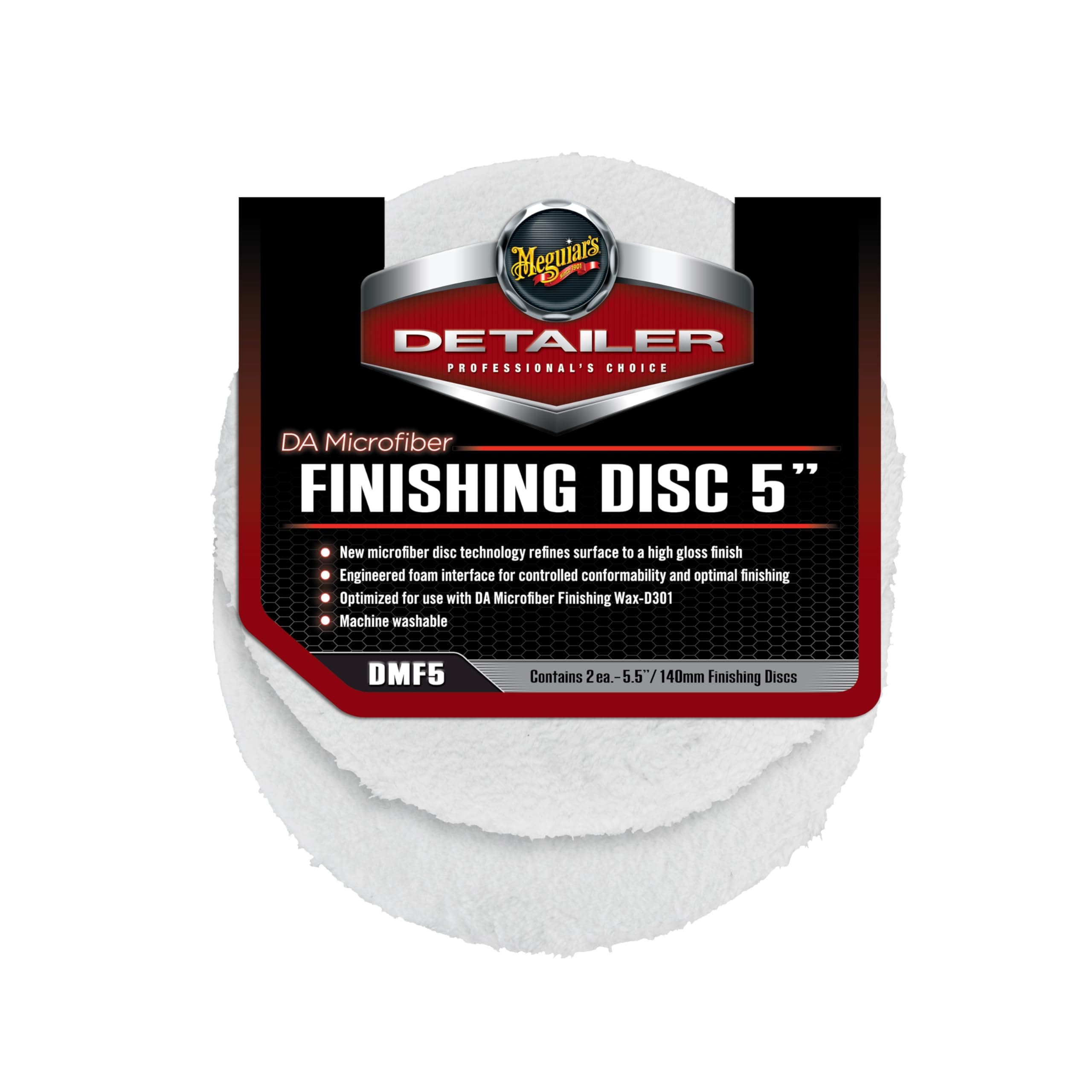 Meguiar's DA Microfiber Finishing Disc DMF5, Microfiber Finishing Disc for Waxing with a Variable Dual Action Polisher, Use with DA Microfiber Finishing Wax to Remove Defects and Add Wax, 2 Pack