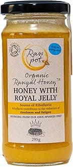 RAW POT - ORGANIC RAWYAL HONEY – ORGANIC RAW HONEY WITH ROYAL JELLY - Natural Pure Unpasteurised Honey for Immunity, Brain, Digestion, Energy Support, Skin Care | For Kids & Adults (295g)