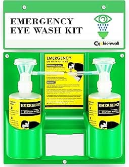 Eye Wash Station Portable Emergency Eye Wash Kit, Wall Mounted Eyewash Station OSHA Approved, 2 * 16.9oz Bottles, with Mirror & Emergency Sign, Safety Material, NO Solution