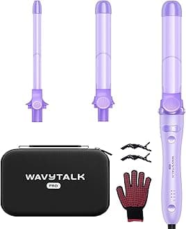 Wavytalk Pro Rotating Curling Iron Set, Automatic Curling Iron Set with 3 Interchangeable Ceramic Barrel(0.5”-1.25”), Adjustable Heat/Speed/Direction of Rotation, Salon-Quality Curls and Waves, Purple
