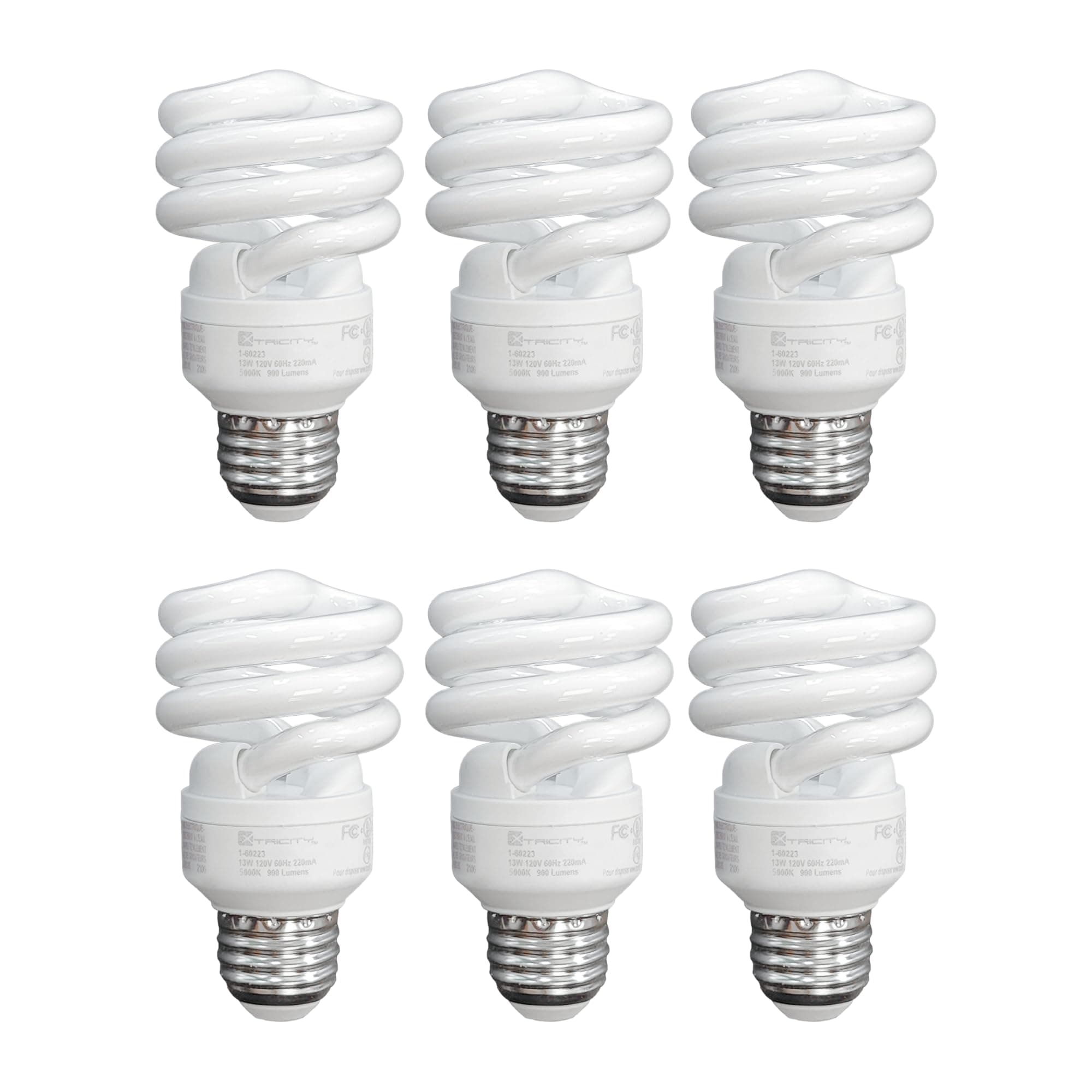 Xtricity Compact Fluorescent Light Bulbs T2 Spiral, E26 Base, 23W (100W Equivalent), 5000k Daylight, 1520 Lumens, CFL, 120V - UL Listed, (6 Pack)