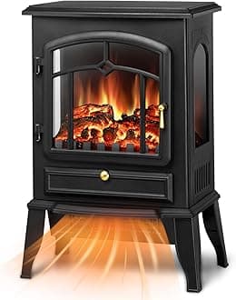 22" Electric Fireplace Heater,Freestanding Fireplace Stove with Realistic Flames,1000/1500W Fireplace Heater with Overheating Protection,Adjustable Flame Brightness(Black)
