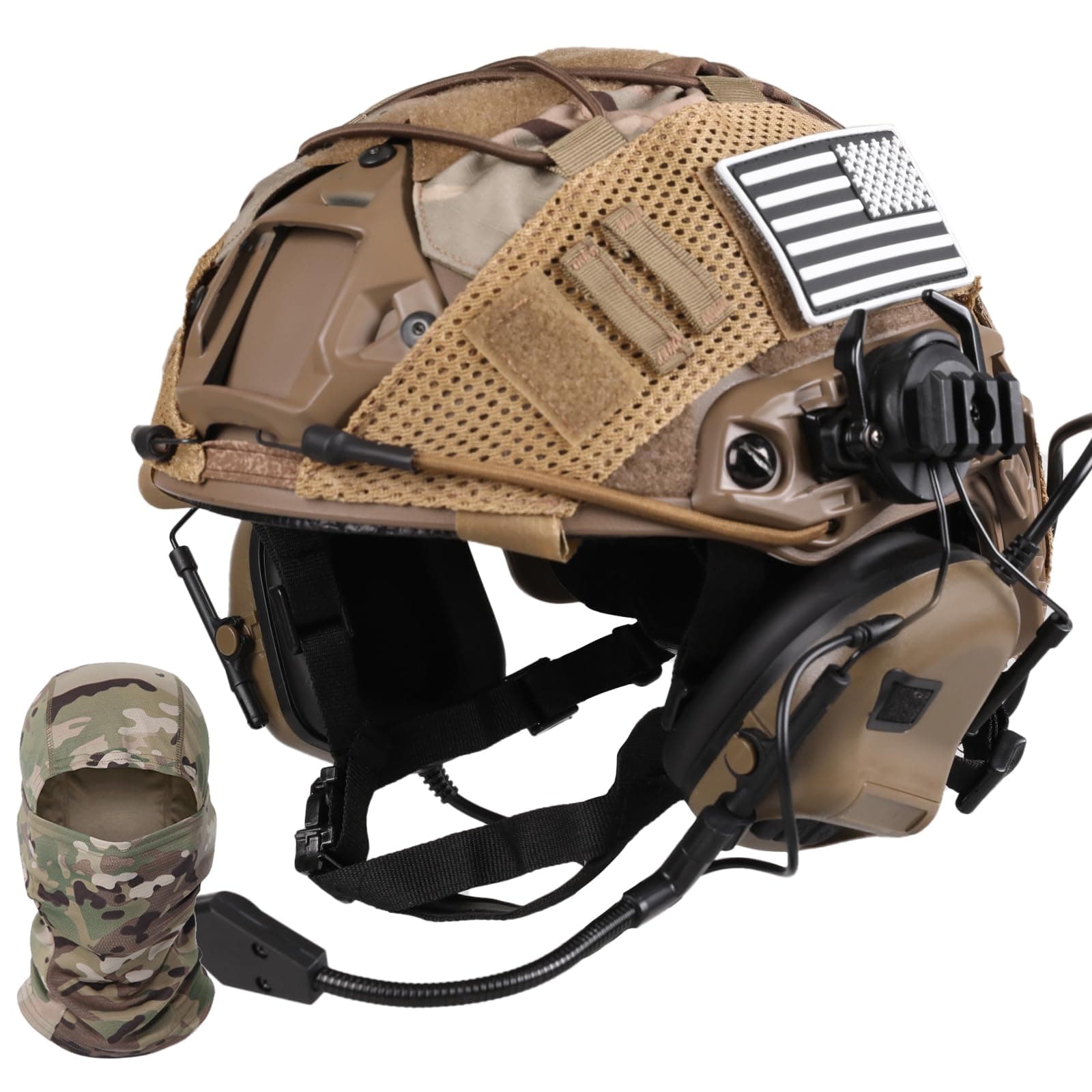 Tactical Helmet with Headset,Adjustable Helmet with Helmet Cover and Fcae Mask for Cosplay Military Tactical Airsoft Gear