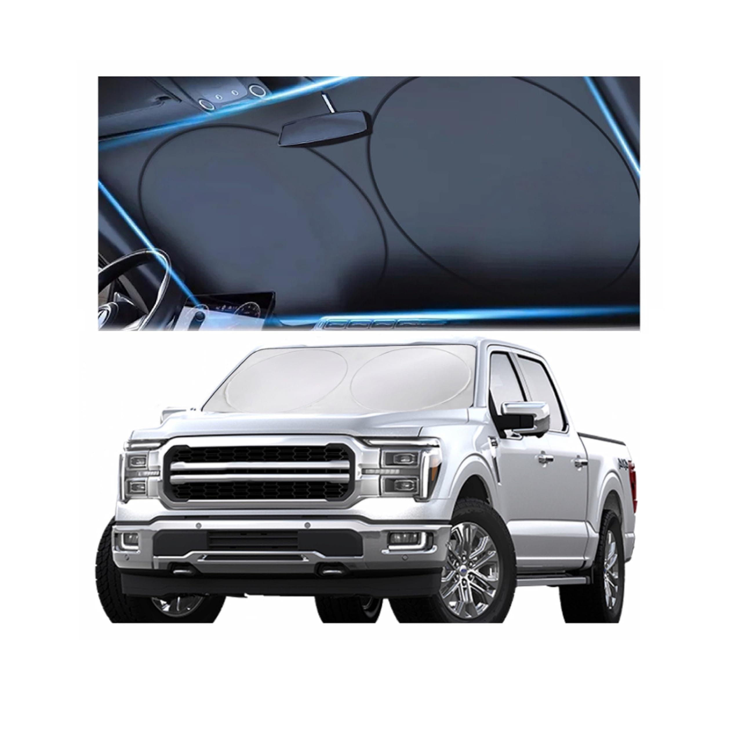 Windshield Sun Shade, Reflective Sunshade for Car Windshield with Mirror Cut-Out, Blocks 99% UV Rays & Keeps Vehicle Cool, Fits Cars, Trucks, SUVs & Vans, Fade-Resistant, (X-Large)