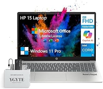 HP 2025 15.6 Laptop Computer,intel 10-Core I5 Lifetime Office,college Students Business FHD, RAM Storage ,windows 11 Pro Copilot Ai,number Pad,usb-C, 1TB Ssd512gb PSSD, 1.5tb, 32GB, 15 Inch