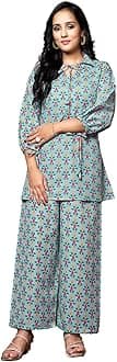 Women's Co-Ord Set | Cotton Blend Loungewear Set | Night Dresses for Women | Sleepwear Set | Night Suit Top and Pajama Set | Casual Nightdress | Women's Nightwear (Medium, Blue)
