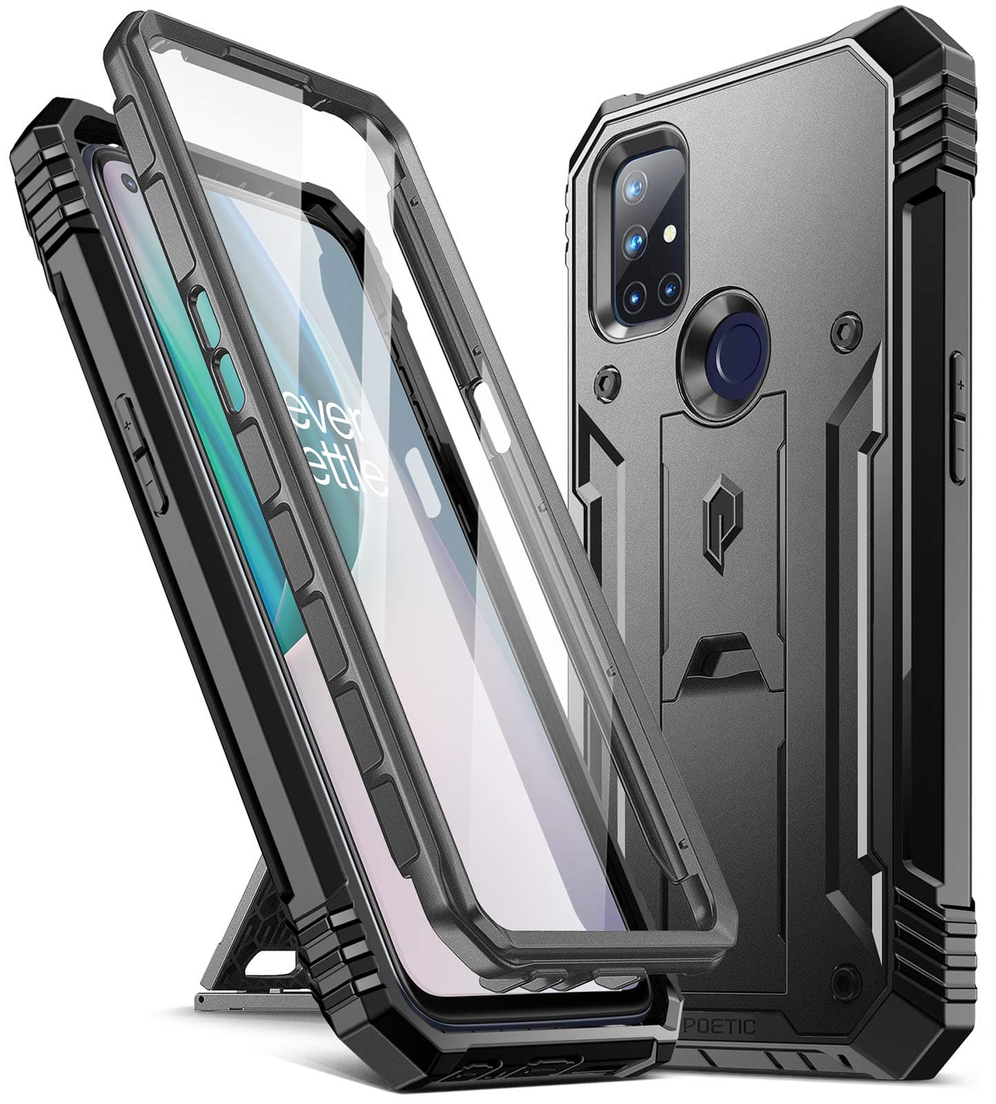 Poetic Revolution Series Case for OnePlus Nord N10 5G, Full-Body Rugged Dual-Layer Shockproof Protective Cover with Kickstand and Built-in-Screen Protector, Black