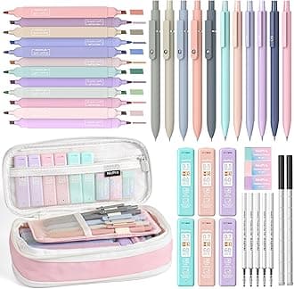 Nicpro 39 PCS Aesthetic School Supplies with Cute Pink Pencil Case, 12 Pastel Highlighters, 5 Quick Dry Black Ink Pens, 6 Mechanical Pencil 0.5 & 0.7 mm for Girls Student Stationary College Essentials