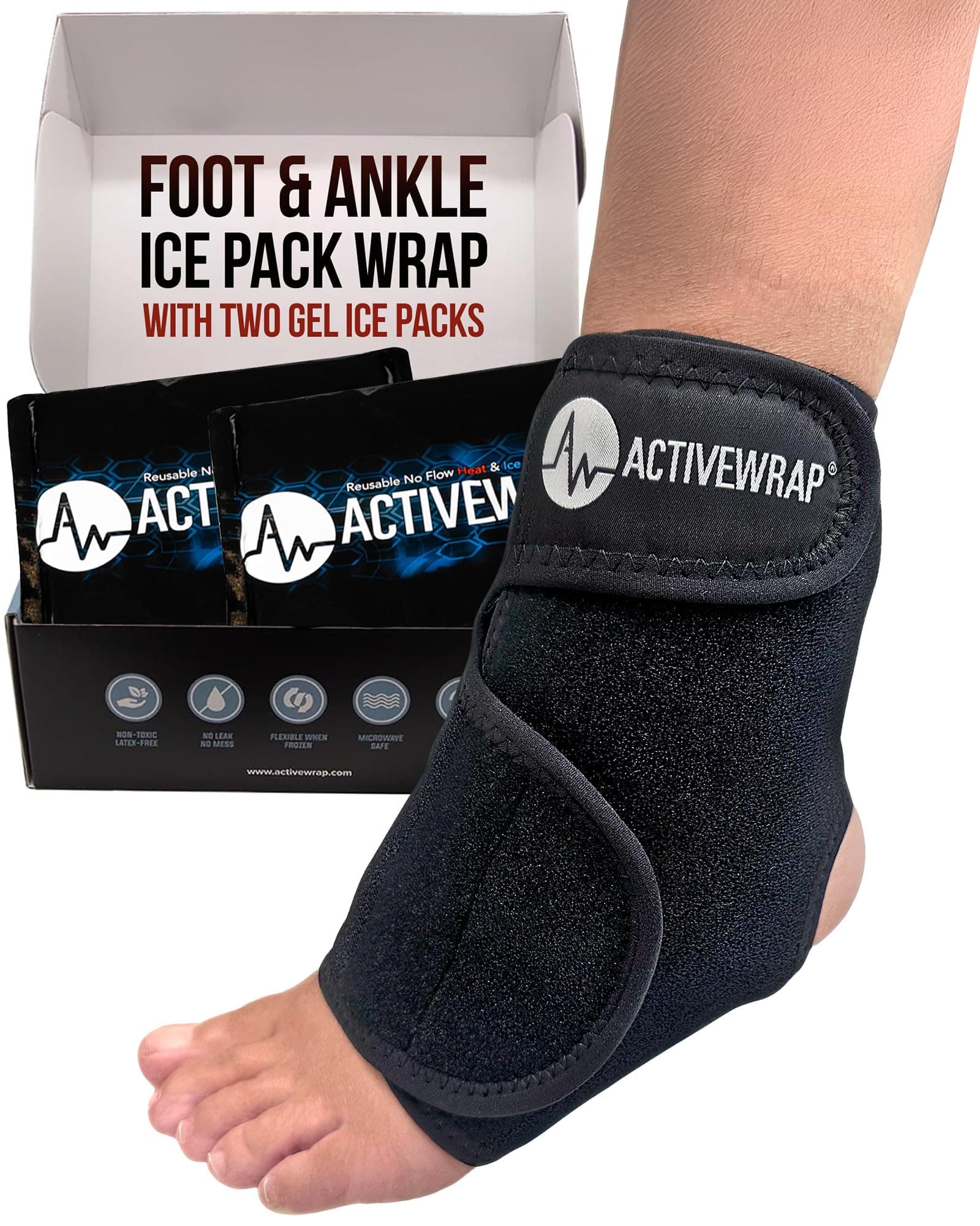ActiveWrap Foot & Ankle Ice Pack Wrap for Heel, Arch, and Ankle Discomfort, Swelling, Soreness, and Injury Recovery – Reusable Hot & Cold Wrap with Adjustable Compression Straps