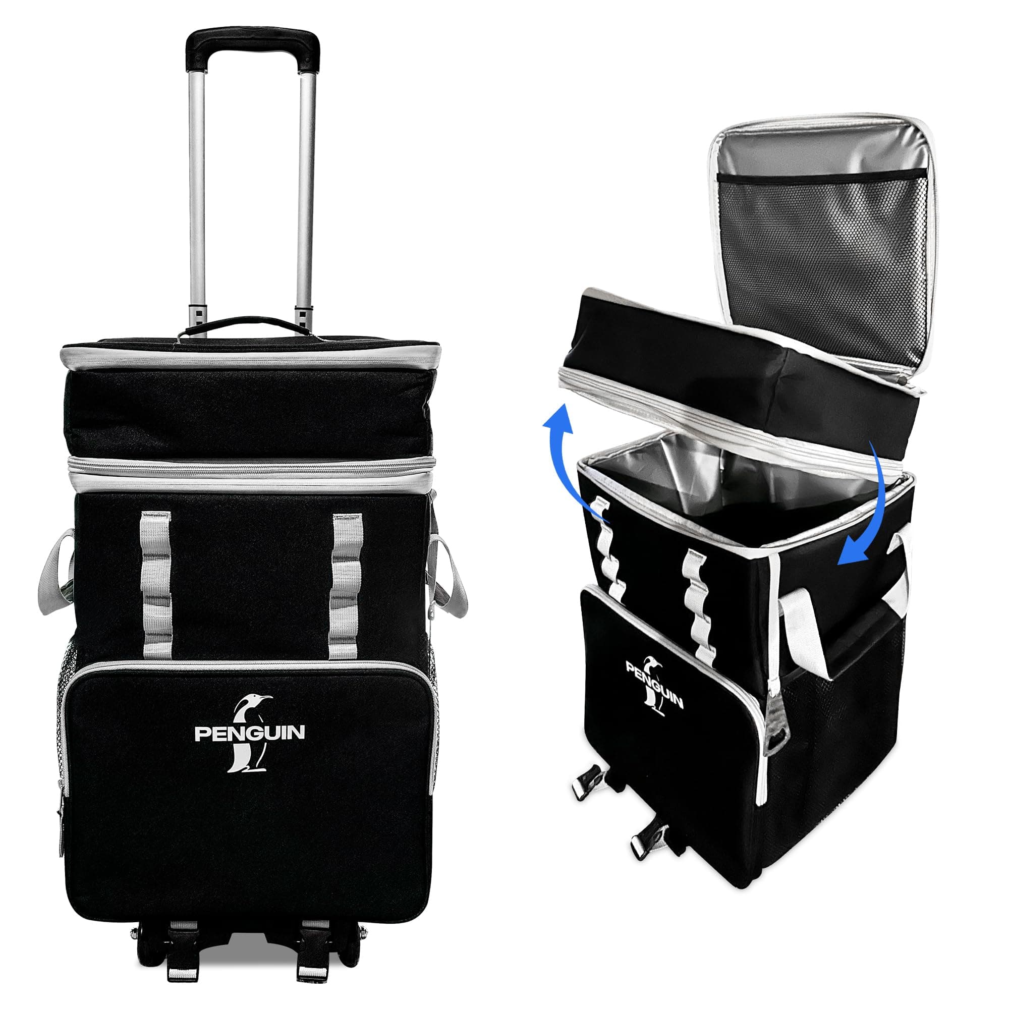 Polar Pak - Insulated Leakproof Portable Cooler, Waterproof Zippers - Collapsible Trolley Cooler with 4 Wheels - Removable Top & Mesh Side Pockets for Extra Storage - 72 Can Capacity