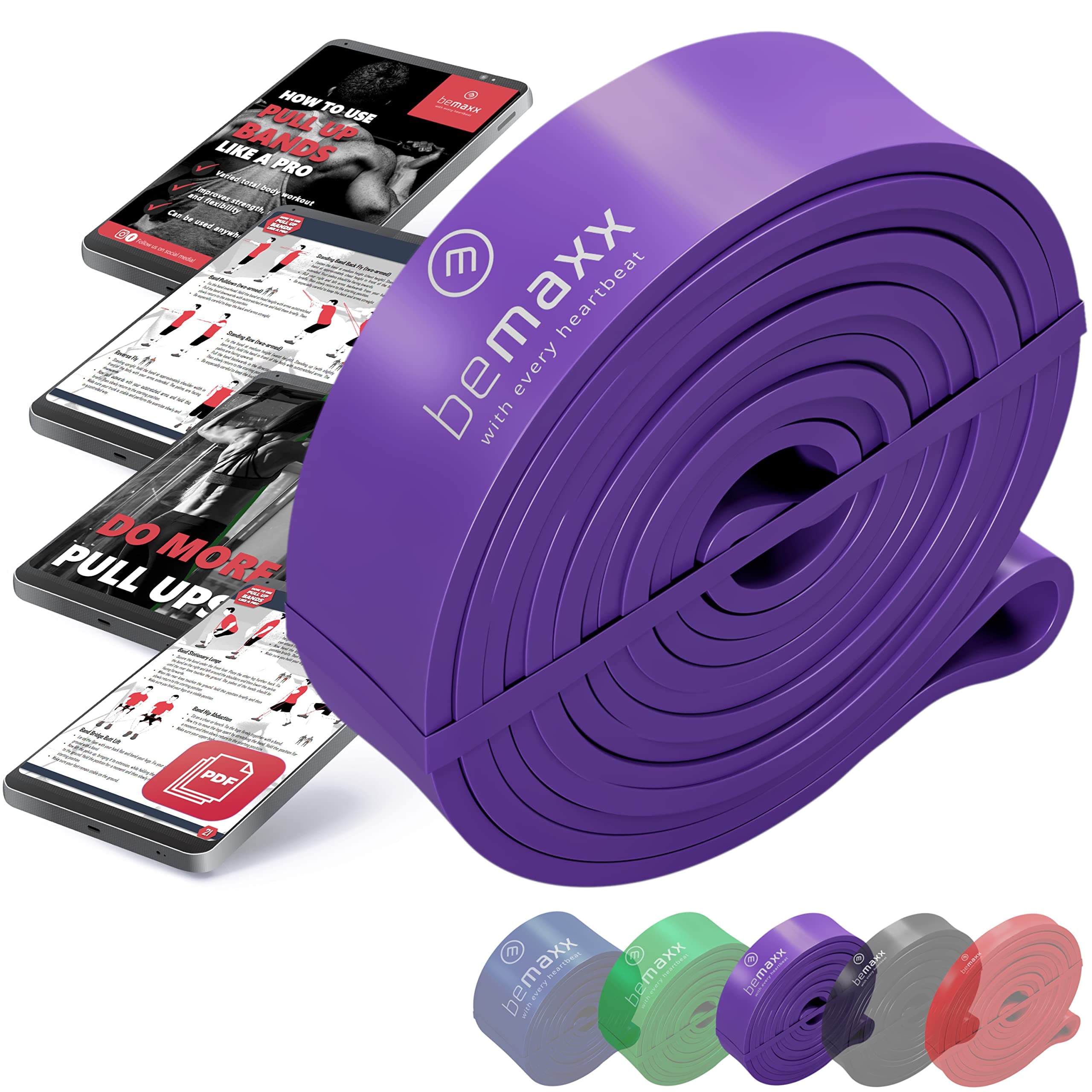 Resistance Band Heavy Strength, Pull Up Assist + Exercise Guide | Home Gym Equipment: Full Body Fitness Workout Rubber Loop, Chin Bar Assistance & Bodybuilding, Sports Gymnastics Training, Women Men