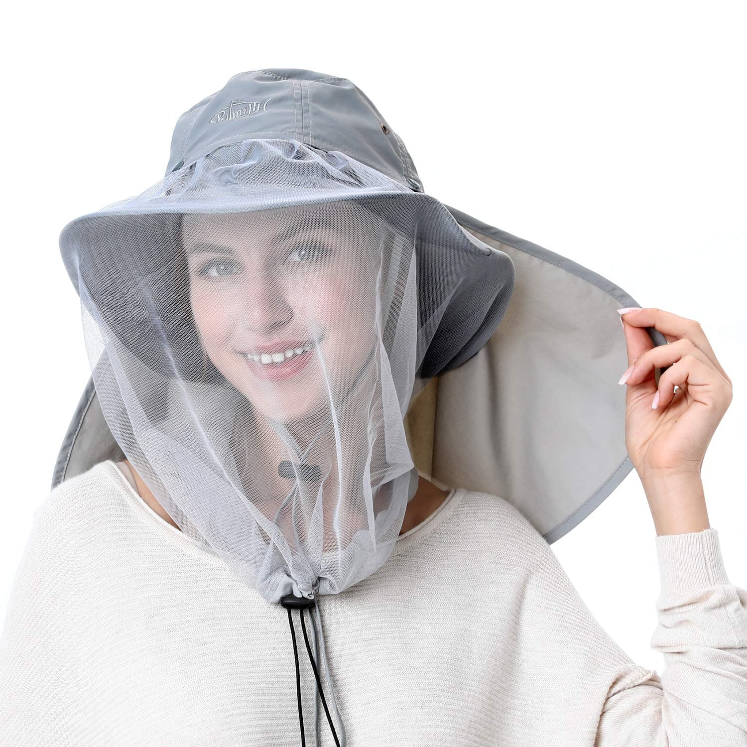 Palmyth Mosquito Head Net Hat Safari Hiking Fishing Hats Sun Protection Water Repellent Bucket Boonie Hats with Removable Neck Flap and Hidden Net UV UPF 50+ from Bug Insect for Men or Women Outdoor
