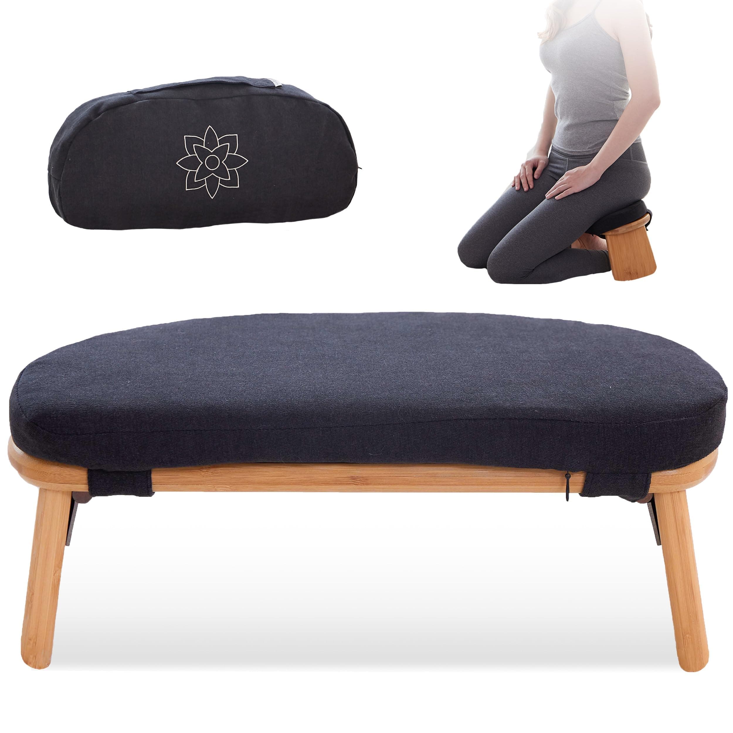 Folding Meditation Bench - Bamboo Kneeling Stool w/Locking Magnetic Hinges - Prayer Kneeler Seiza Chair w/Soft Pillow & Travel Bag