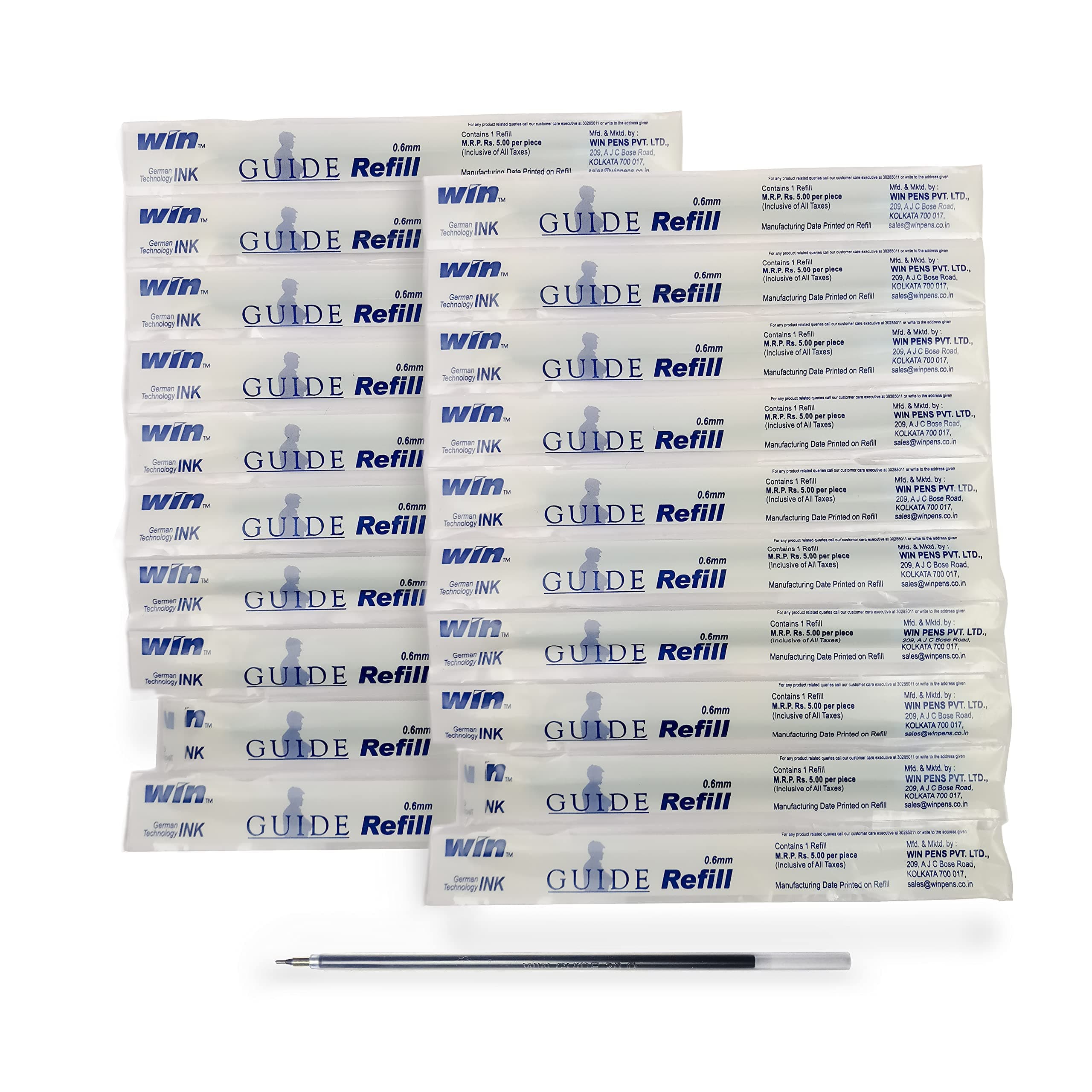 WIN Guide Pens Refills | 30 Black Ink Refills | 0.6 mm Tip | Smooth Flow of Ink | Smudge Free Writing | Combo Pack of Black Refills | Long Lasting Set of Refills