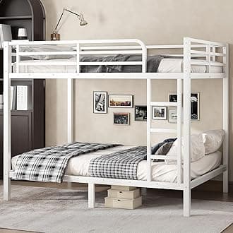 Full Over Full Bunk Bed,Heavy Duty Metal Bunk Bed Frame for Adults,2 Side Ladder,Guardrail,Space-Saving,Noise Reduced,No Box Spring Needed,Black (White, Full Over Full)