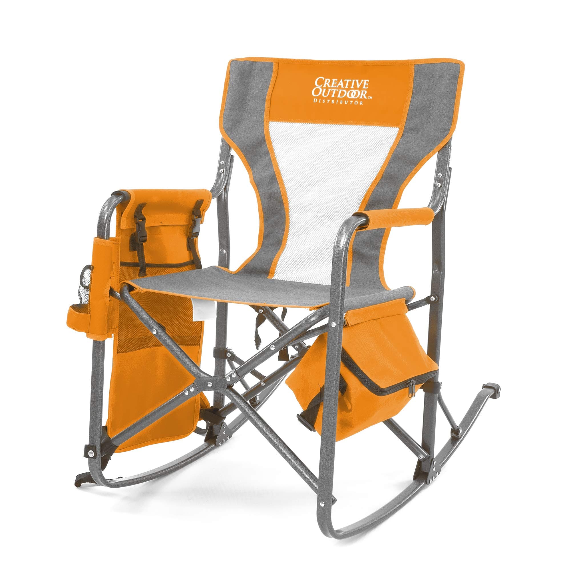 Creative Outdoor Collapsible Folding Rocking Director Chair | Folding Chair for Camping Picnic Beach Patio (Orange/Gray)