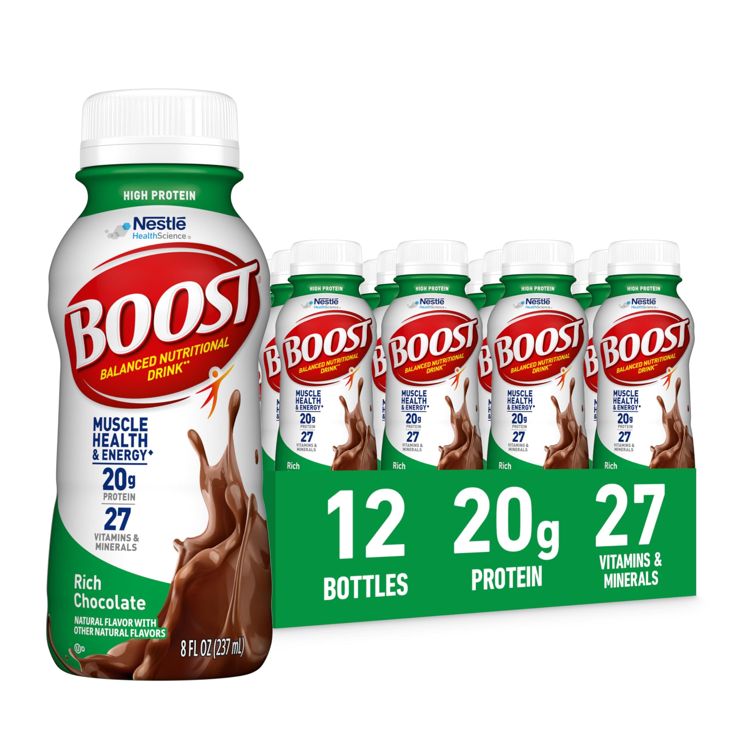 BOOST High Protein Ready to Drink Balanced Nutritional Drink, Rich Chocolate, 8 FL OZ (Pack of 12)