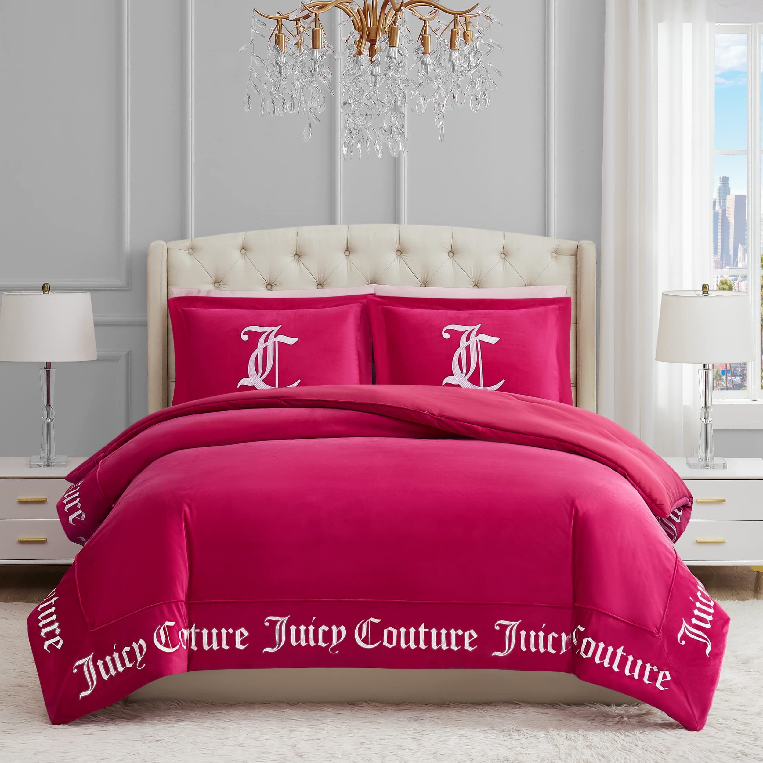 Juicy Couture Comforter Sets, Polyester, Hot Pink, King 3PC