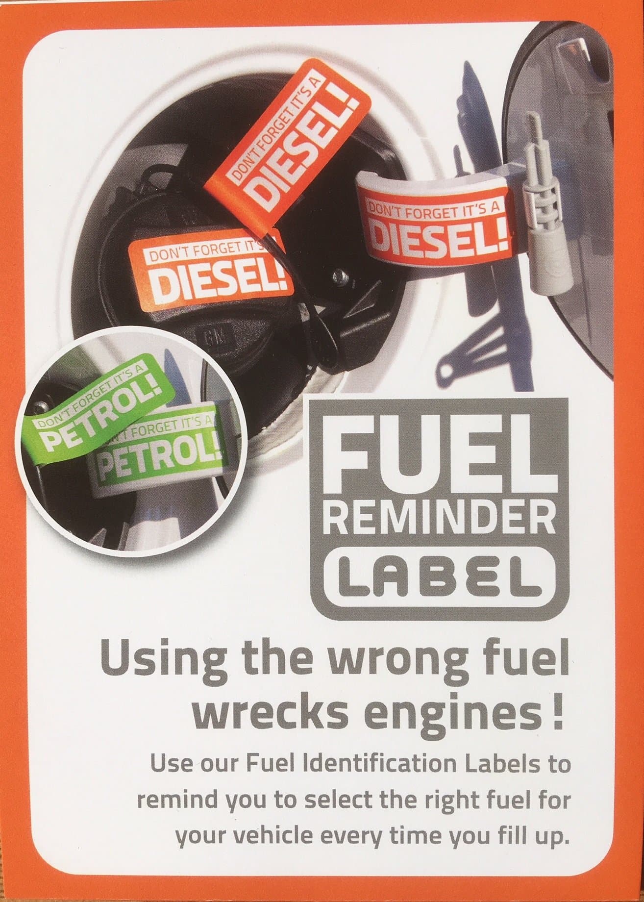 3 PETROL ONLY Engine and 3 DIESEL ONLY Engine Fuel Reminder Stickers to Label your Car Van Coach Lorry Motorbike Vehicle 28mm x 135mm