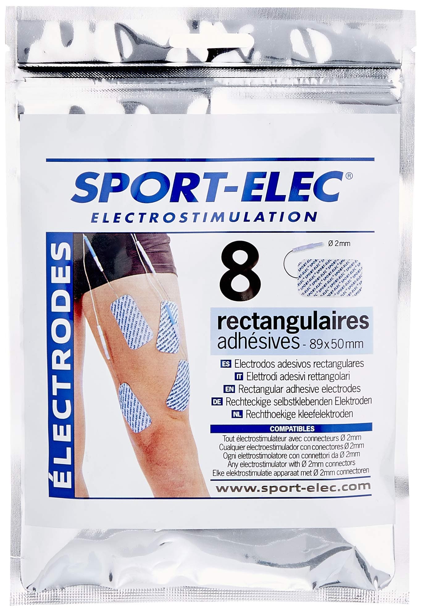 Sport-Elec Rectangular Electrodes (Pack of 8) Blue/White 89 x 50 mm