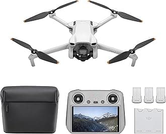 DJI Mini 3 Fly More Combo (DJI RC) – Lightweight 3x Mechanical Gimbal Mini Camera Drone with 4K HDR Video, 3 batteries for 114-min Flight Time, Vertical Shooting, 32800ft (10km) Video Transmission