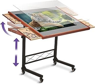 JoyBerri Puzzle Station Jigsaw Puzzle Table/Rolling Desk - 1500 Piece Puzzle Board/Portable Jigsaw Tables with Drawers and Legs - Height Adjustable for Adults