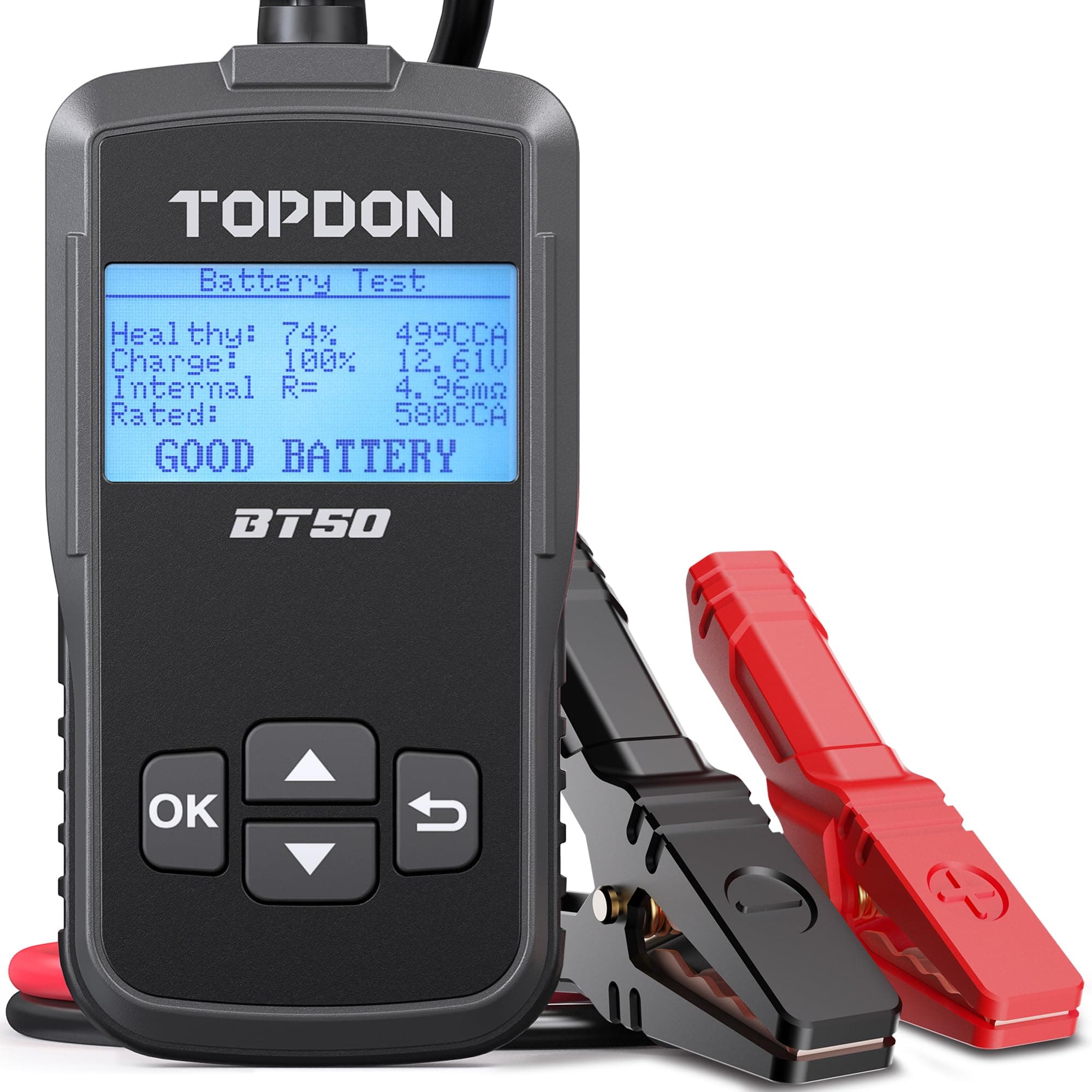 Car Battery Tester TOPDON BT50, 12V Battery Load Tester, 100-2000 CCA Automotive Alternator Tester Digital Battery Analyzer Charging Cranking System for Car Truck Motorcycle ATV SUV Boat Yacht