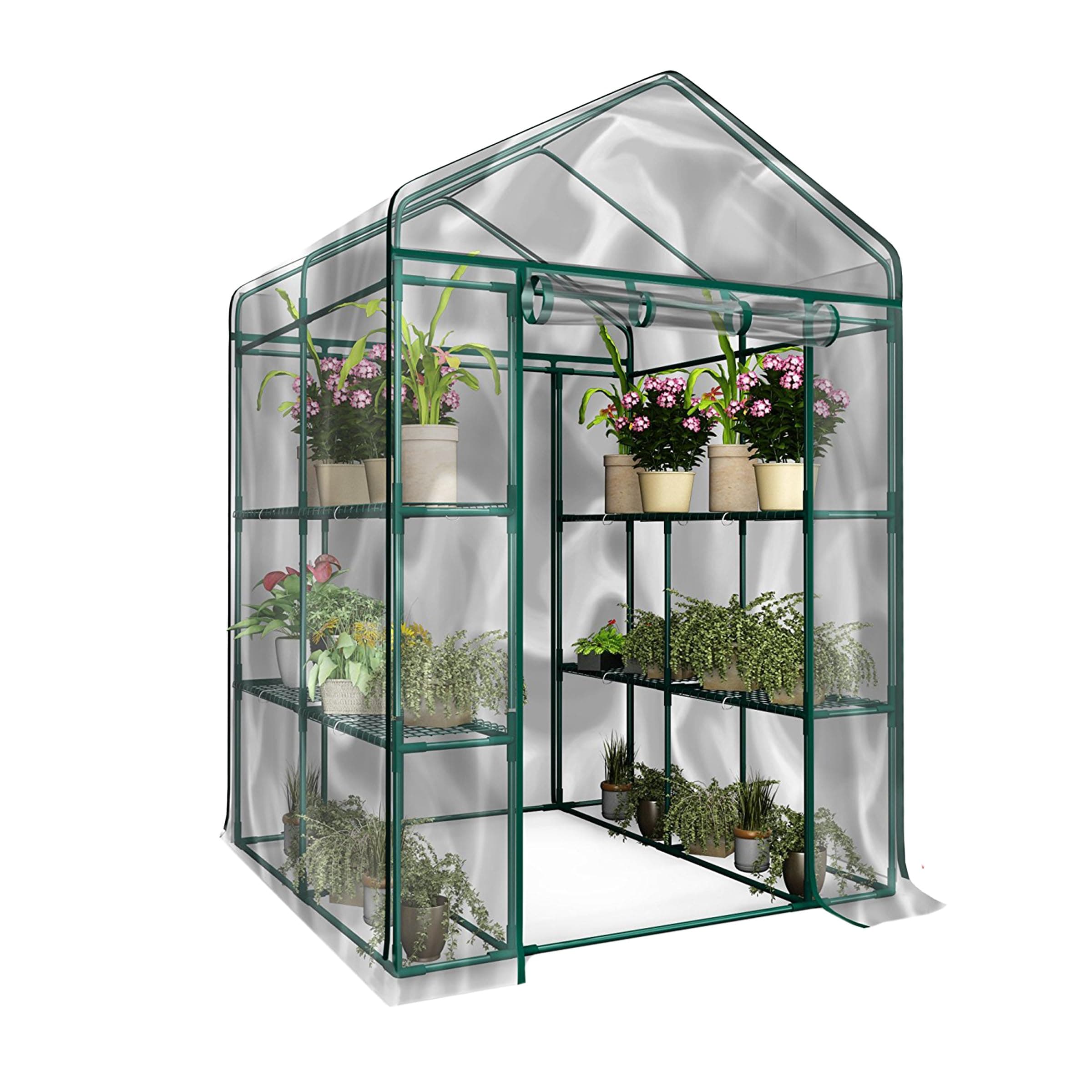 Greenhouse - Walk in Greenhouse with 8 Sturdy Shelves and PVC Cover for Indoor or Outdoor Use - 56 x 56 x 76-Inch Green House by Pure Garden