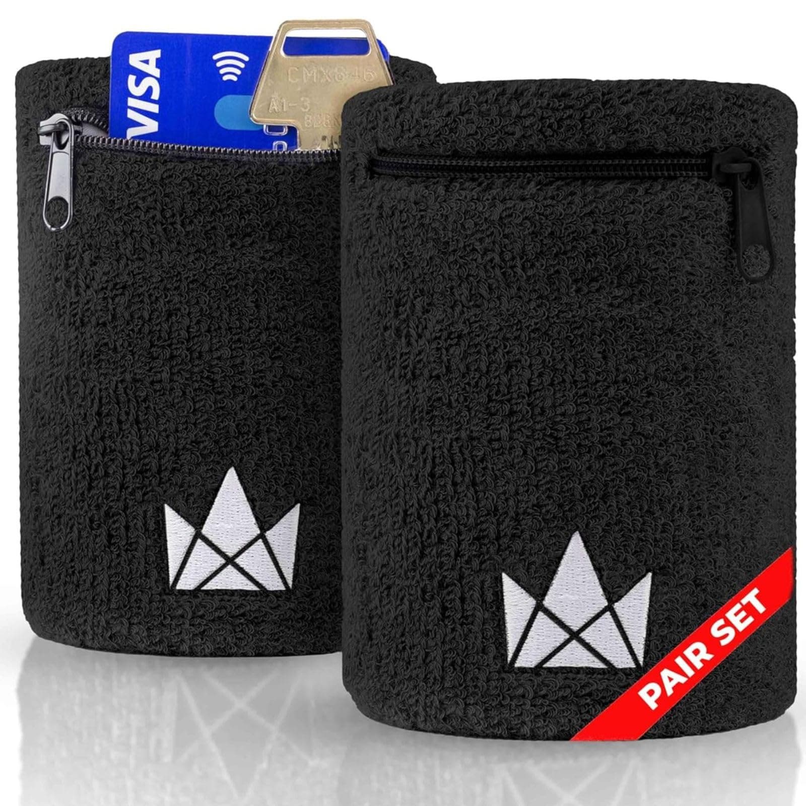Sweatband for Men and Women - Wristband Pocket with Zipper, Ankle/Wrist Wallet Pouch for Jogging, Sports, Walking, Wrist Bands for Working Out, Sweat Bands (2 Pack)