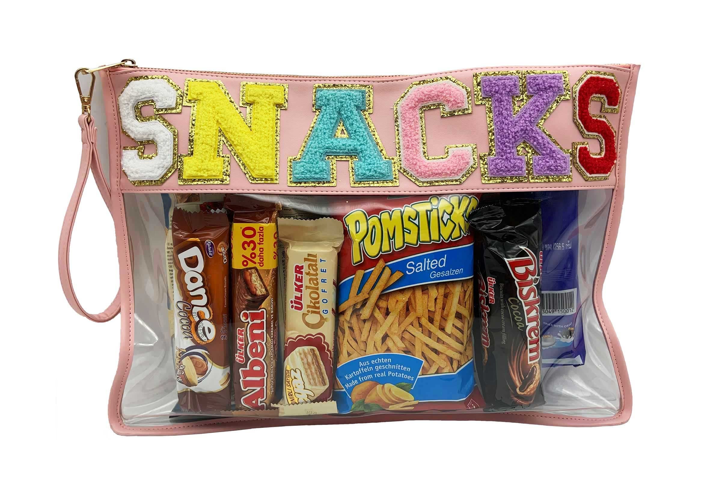 HAIBOLANMonogram Clear Stadium Purse Bag Chenille Letter Travel Patch Pouch Snack Makeup Wristlet