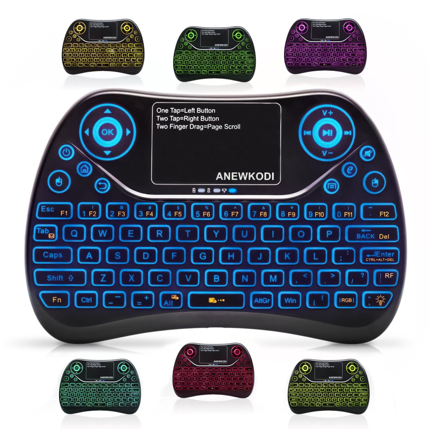 ANEWKODI Mini Wireless Keyboard, Touchpad Mouse Combo and Backlit Multimedia Keys 2.4GHz USB Rechargeable Handheld Remote Control Keyboard for Smart TV, Laptop, PC, Tablet, X-Box, Android TV Box