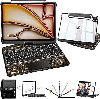Transparent Keyboard Case for iPad Pro 13 Inch (M5 2025/M4 2024) with Multi-Touch Trackpad, 360ยฐ Rotating Stand, 7-Color 3-Level Backlit, Wireless Bluetooth, Pencil Holder, Black