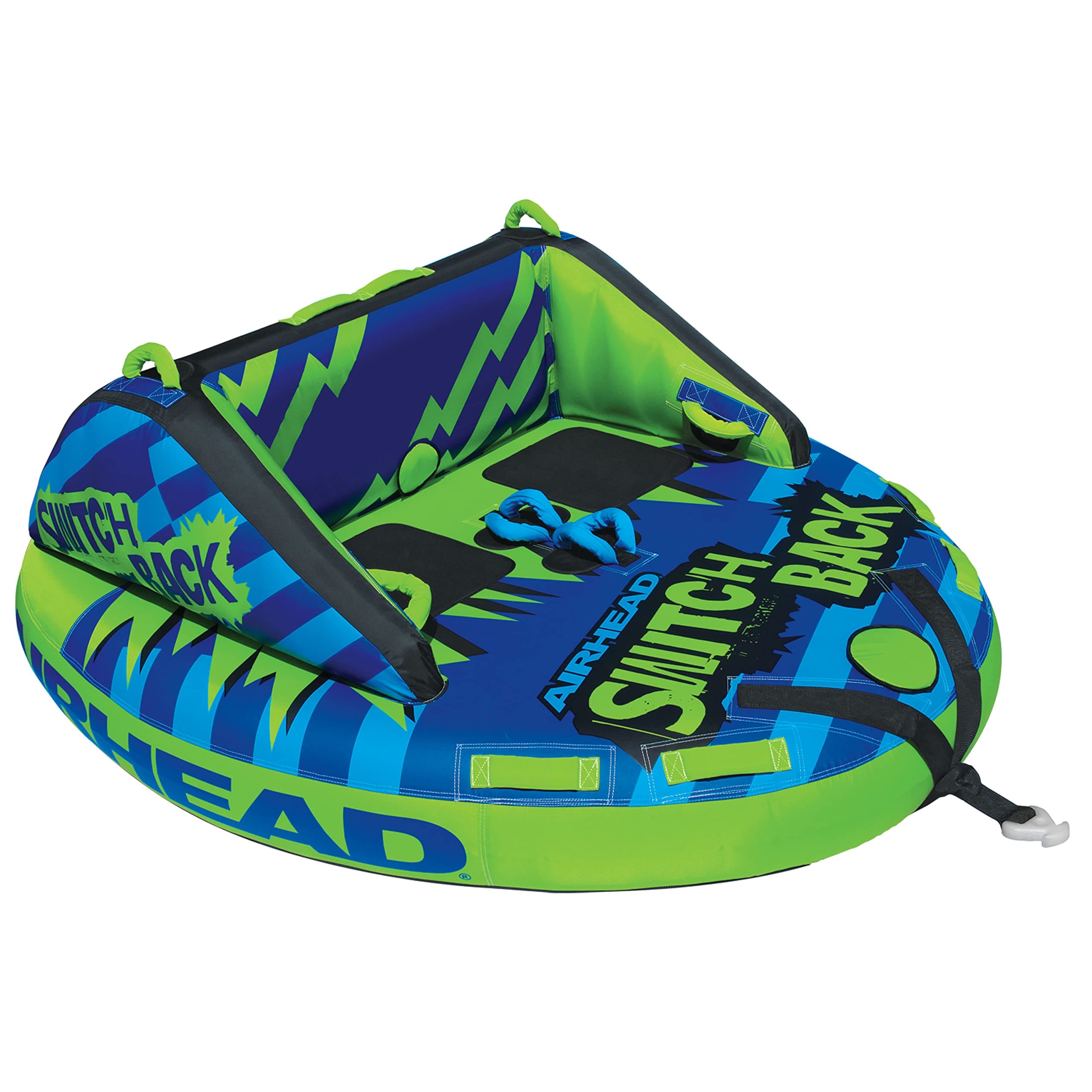 Switchback Towable 1-4 Rider Tube for Boating and Water Sports, Double-Stitched Full Nylon Cover and Patented Speed Safety Valve for Easy Inflating and Deflating