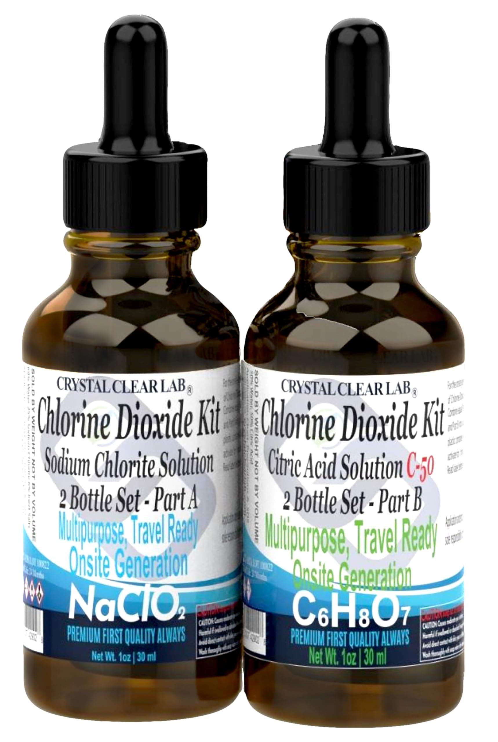 Complete Chlorine Dioxide Kit 1:1 Citric Acid Sodium Solution Classic Liquid 2 Part Set (1 oz)