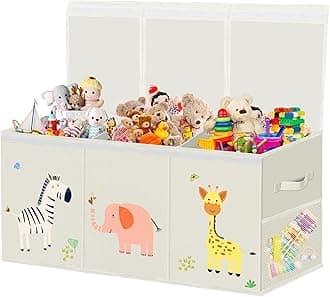 homyfort Large Toy Storage Box - Toy Chest Organizers Box with Lid Dividers, Collapsible Container Bins for Boys, Girls, Kids, Playroom, Nursery, Closet, Living Room