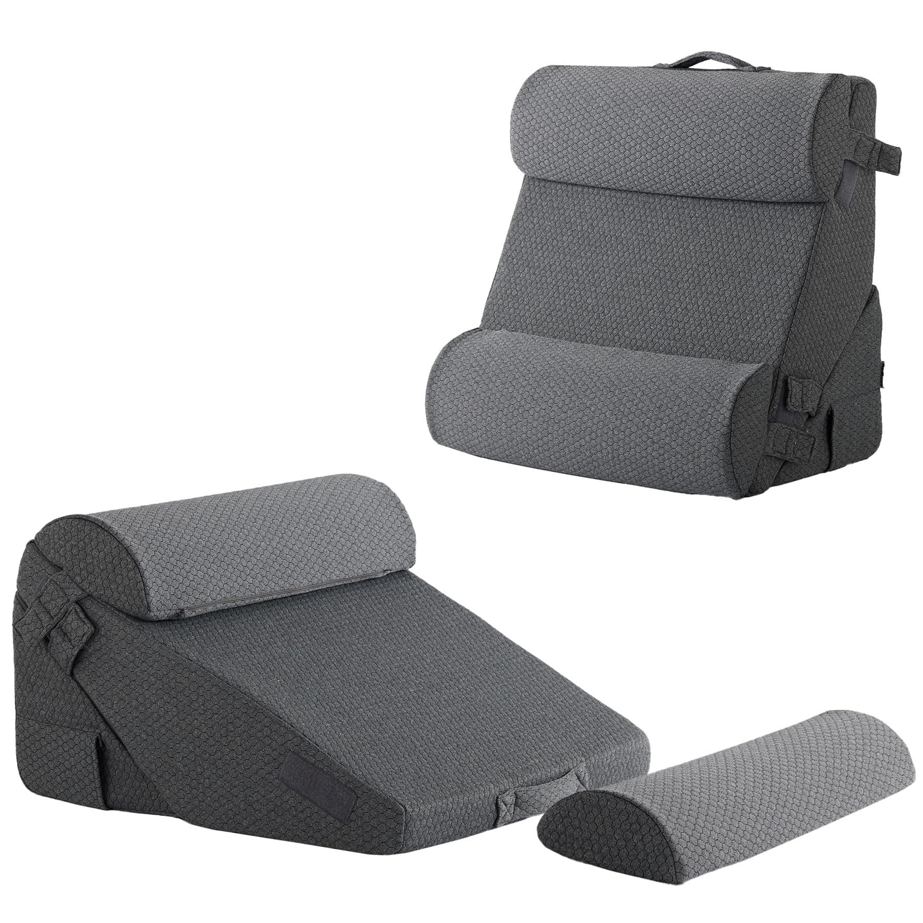 Bedluxe Adjustable 4pcs Bed Wedge Pillow Set, Memory Foam Wedge Pillow Post Surgery for Back, Neck, Leg Pain Relief, Pillow Wedge for Sleeping, Sitting up in Bed, Acid Reflux and GERD, Dark Grey